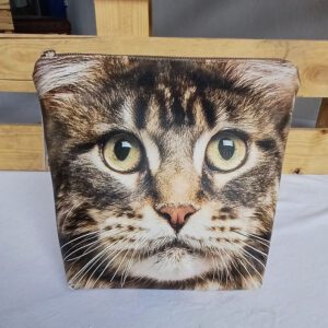 Kosmetiktasche aus Kunstleder, Katze, Stubentiger, braun