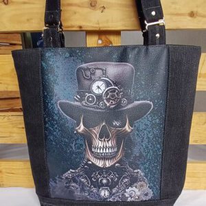 Jeans-Upcycling Shopper Skull, Gothic, Halloween