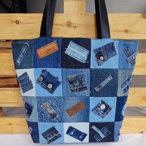 Jeans-Upcycling Shopper im Quadratemix, Schultertasche