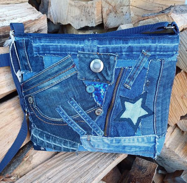 Jeans-Upcycling Crossbag klein, Schultertasche, Umhängetasche