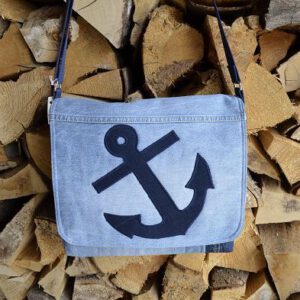 Upcycling Jeans-Messengerbag Maritim,Schultertasche, Umhängetasche
