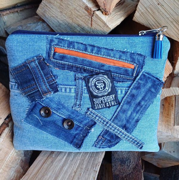 Jeans-Upcycling Mäppchen/Kosmetiktasche blau