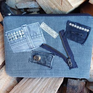 Jeans-Upcycling Mäppchen/Kosmetiktasche schwarz/grau