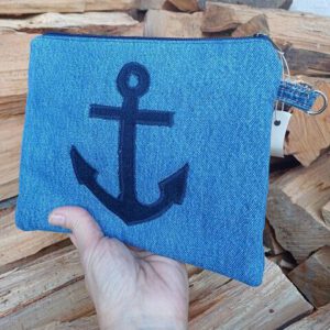 Jeans-Upcycling Mäppchen/Kosmetiktasche mit Anker
