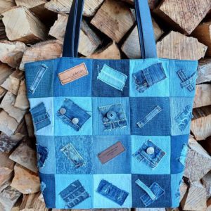 Jeans-Upcycling Shopper im Quadratemix, Schultertasche