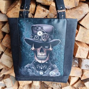 Jeans-Upcycling Shopper Skull, Gothic, Halloween