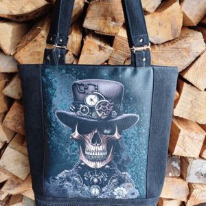 Jeans-Upcycling Shopper Skull, Gothic, Halloween