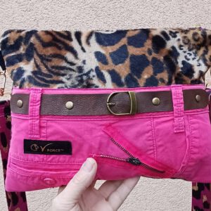 Crossbag "LeoPink" – Jeans-Upcycling,Schultertasche