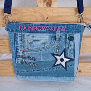 Crossbag "Blue Rainbow" – Handmade aus alten Jeans