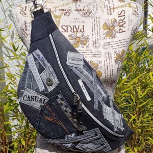 Jeans-Upcycling Bodybag/Bauchtasche in schwarz/grau, Jeanstasche