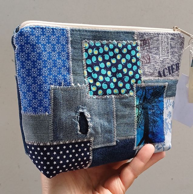 Kosmetiktasche Jeans - Patchwork, Denim Beauty-Bag, Wash Case