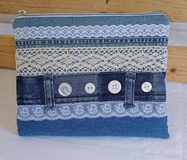Jeans-Mäppchen - Romantic, Denim Beauty-Bag