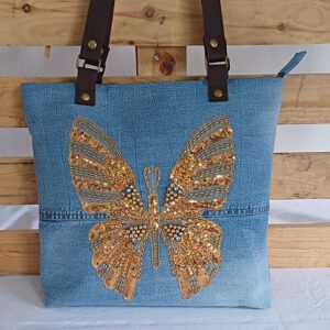 Jeans-Upcycling Shopper mit Schmetterling, Schultertasche
