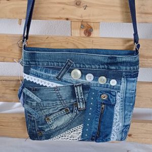 Jeans-Upcycling Crossbag "Blue Romance", Schultertasche, Umhängetasche