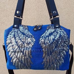 Jeans-Upcycling Handtasche mit Engelsflügeln, "Angel Wing Tote", Schultertasche