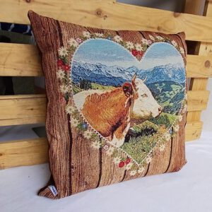 Kissen aus Gobelinstoff mit Kuhmotiv