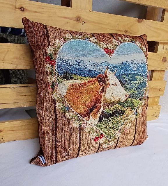 Kissen aus Gobelinstoff mit Kuhmotiv