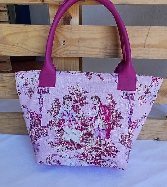 La Belle - Stylische Handtasche aus Jacquard-Stoff im Toile de Jouy Muster